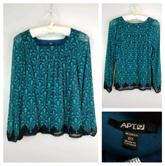 Apt 9 Plus 0X Layered Mesh Pleated Top Poet Sleeve